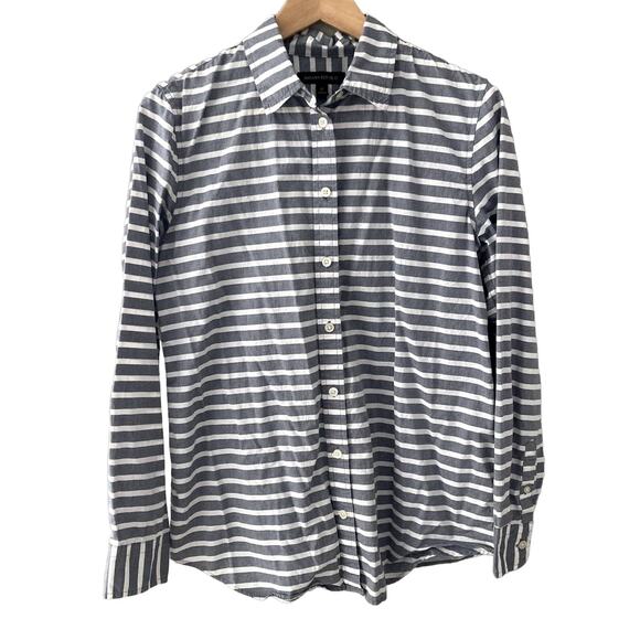 Banana Republic Striped Easy Shirt - Long Sleeve - Button Front - Gray White - M - Picture 1 of 7